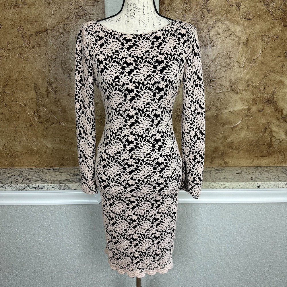 Alice + Olivia Lace Dandi Dress Womens 8? Open Back Long Sleeve Black Cream